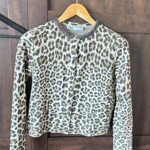 Zara leopard cardigan with jewelled deck and buttons